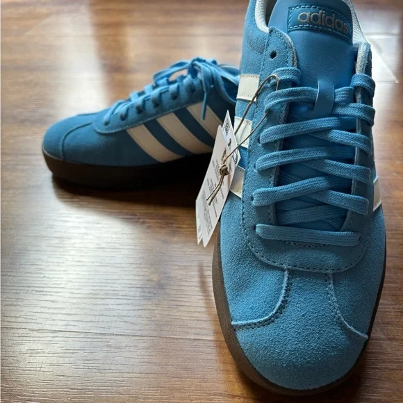 adidas Men’s Light Blue Suede Sneakers with White Stripes - Picture 1 of 4